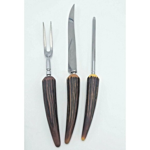 Crown Crest Carving Set-5 Steak Knives-Bakelite Handle-Sheffield England - Picture 2 of 3